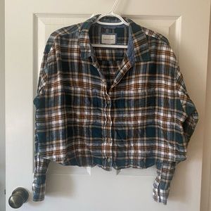 Green & brown checkered crop flannel